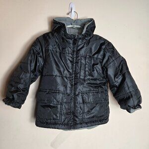 Toddler Size 2T Reversible Black, Gray Hooded Winter Coat, 5 Pockets, Unisex